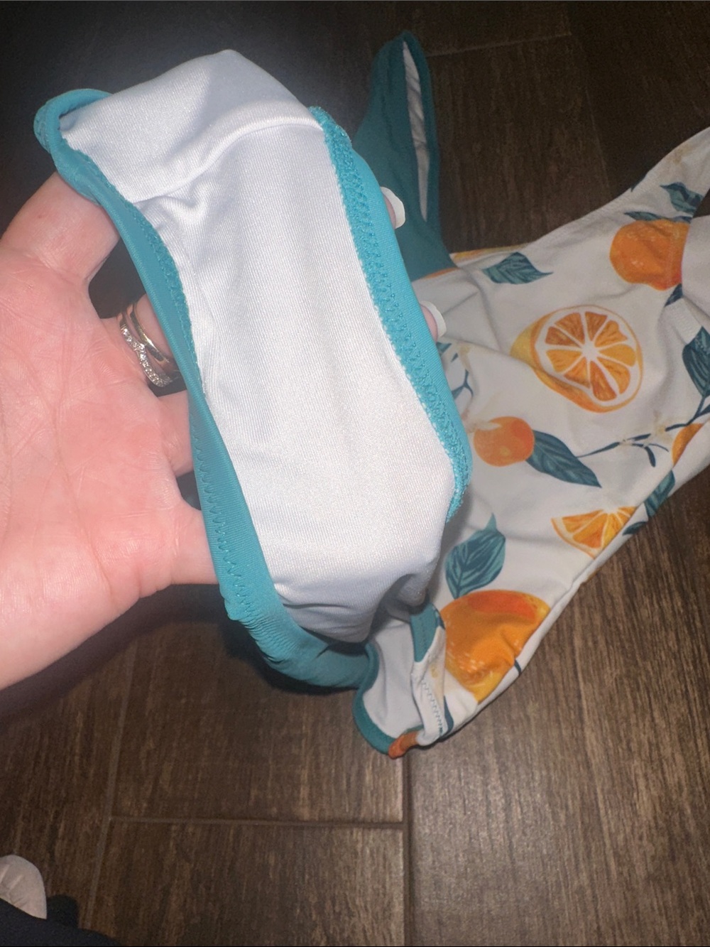 Teal & Citrus Print One-Piece Swimsuit XL Cutout Tie Front - Picture 4 of 4